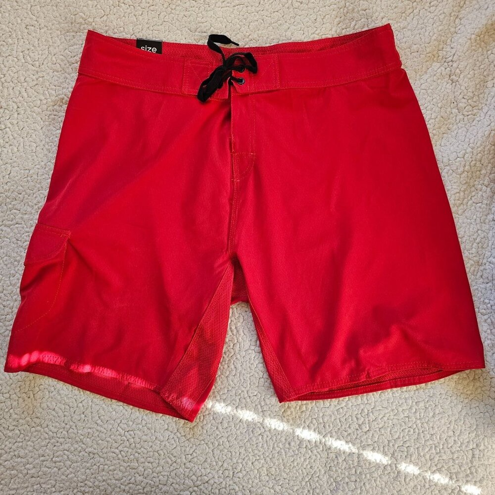 Burnside Mens Red Board Shorts Size 38 With Side Pocket & Drawstring Closure